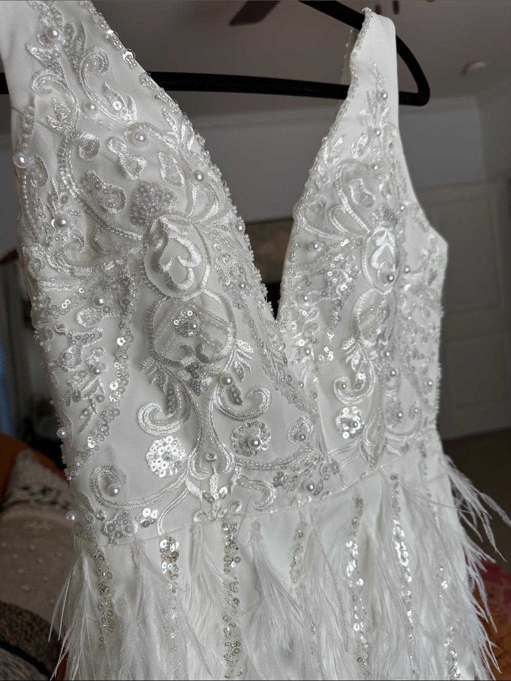 Beaded Feather Mini Dress - White - Picture 4 of 4